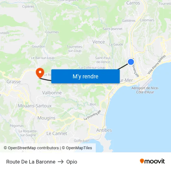 Route De La Baronne to Opio map