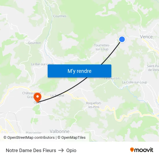 Notre Dame Des Fleurs to Opio map