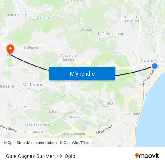 Gare Cagnes-Sur-Mer to Opio map
