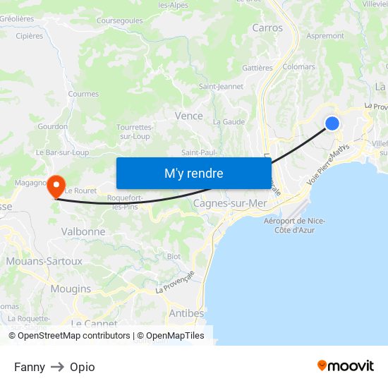 Fanny to Opio map