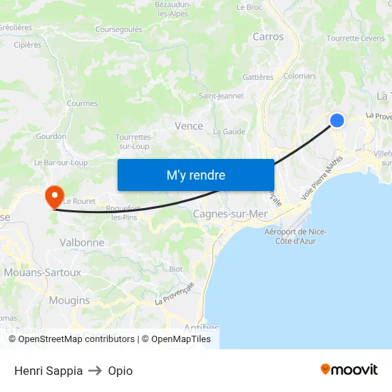 Henri Sappia to Opio map