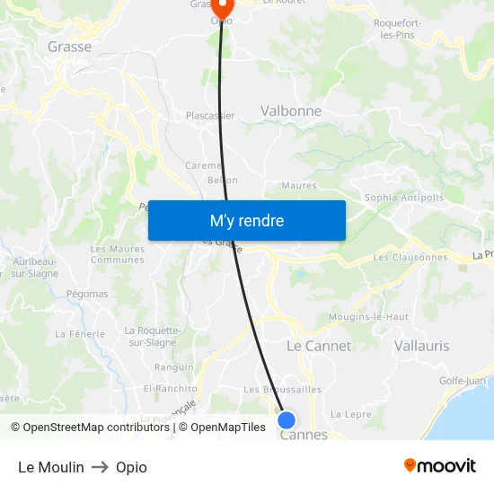 Le Moulin to Opio map