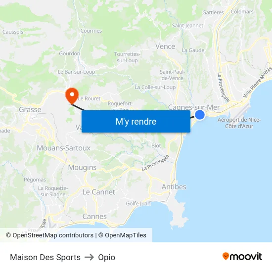 Maison Des Sports to Opio map