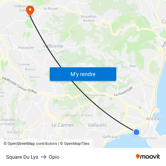Square Du Lys to Opio map