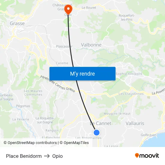 Place Benidorm to Opio map