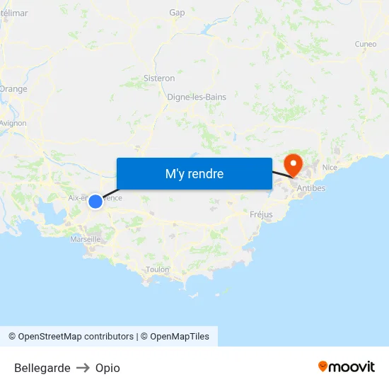 Bellegarde to Opio map