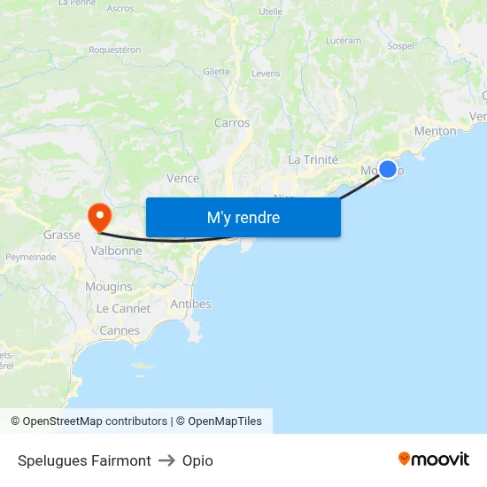 Spelugues Fairmont to Opio map