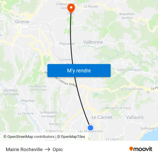 Mairie Rocheville to Opio map