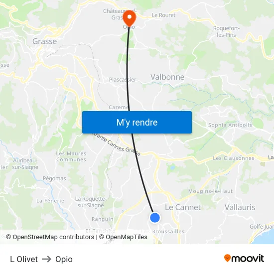 L Olivet to Opio map
