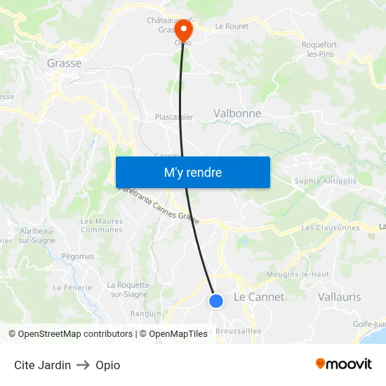 Cite Jardin to Opio map