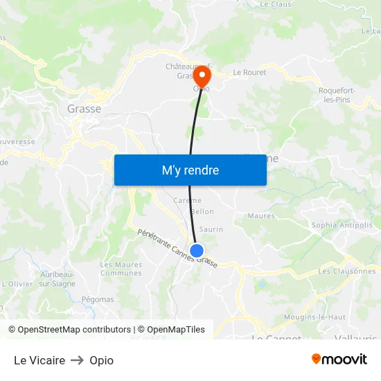 Le Vicaire to Opio map