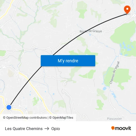 Les Quatre Chemins to Opio map