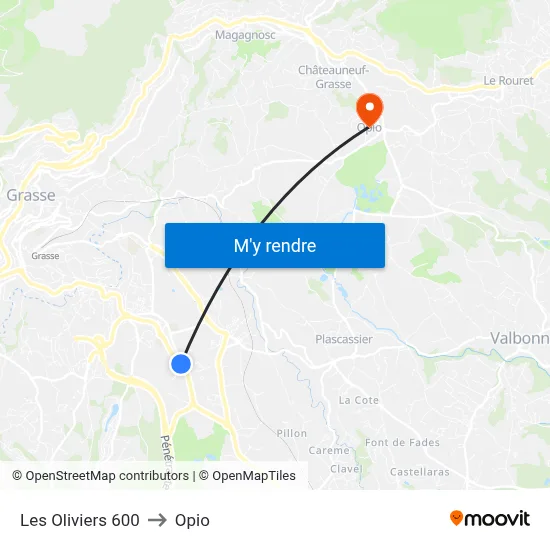 Les Oliviers 600 to Opio map