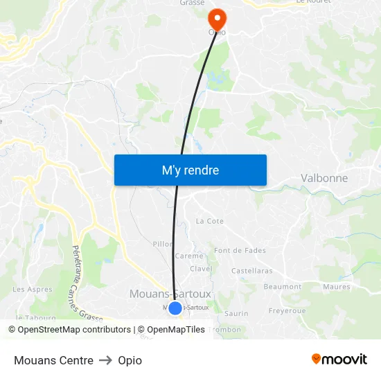 Mouans Centre to Opio map