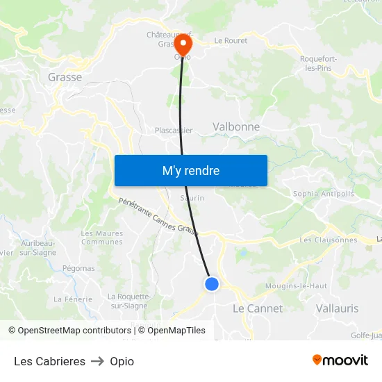 Les Cabrieres to Opio map