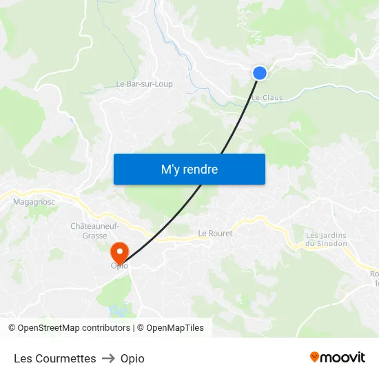 Les Courmettes to Opio map