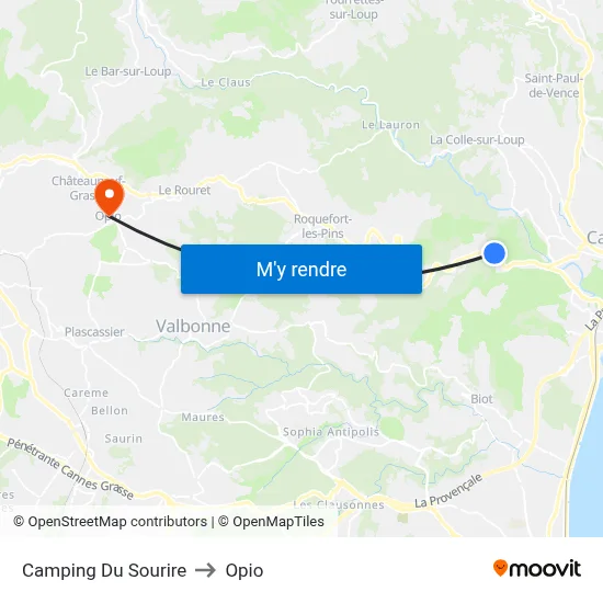 Camping Du Sourire to Opio map