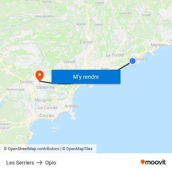 Les Serriers to Opio map