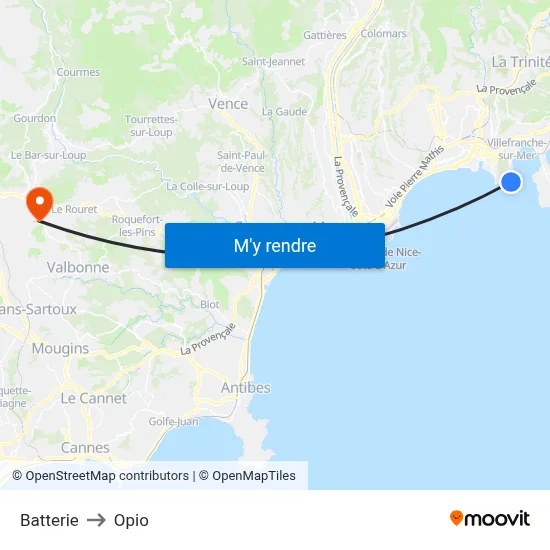 Batterie to Opio map