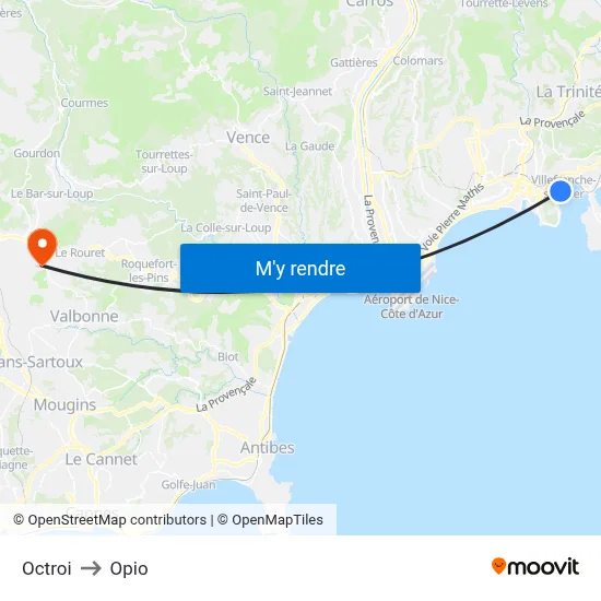 Octroi to Opio map