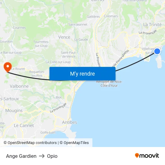 Ange Gardien to Opio map