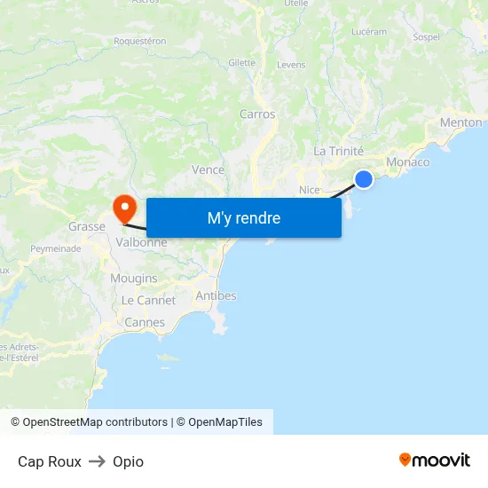 Cap Roux to Opio map