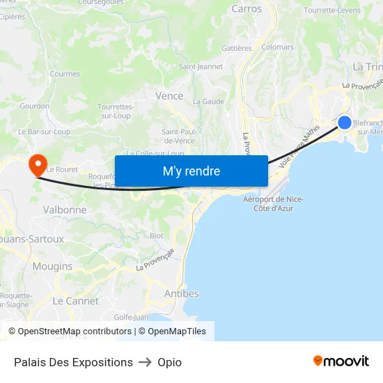 Palais Des Expositions to Opio map