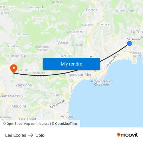 Les Ecoles to Opio map