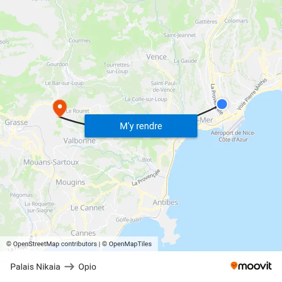 Palais Nikaia to Opio map
