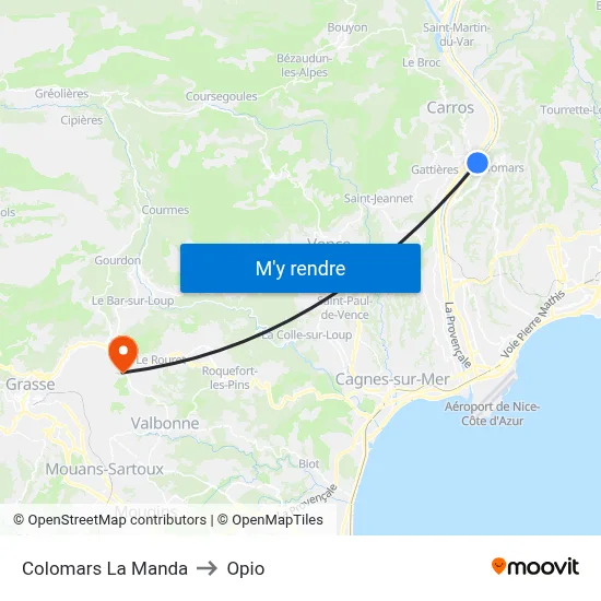 Colomars La Manda to Opio map