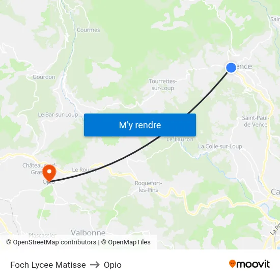 Foch Lycee Matisse to Opio map
