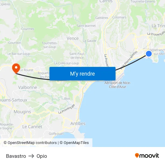 Bavastro to Opio map