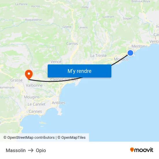 Massolin to Opio map