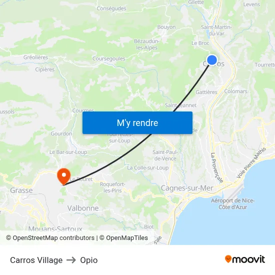 Carros Village to Opio map