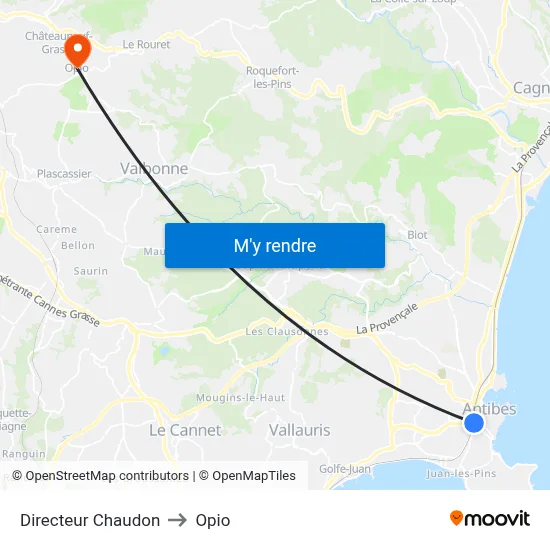 Directeur Chaudon to Opio map
