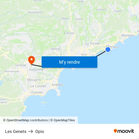 Les Genets to Opio map