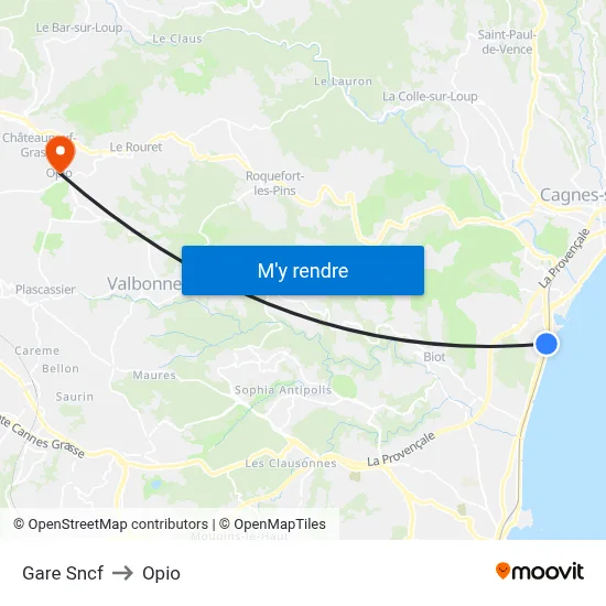 Gare Sncf to Opio map