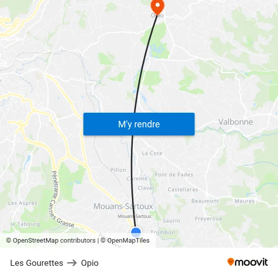 Les Gourettes to Opio map
