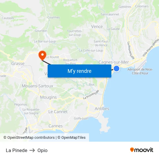 La Pinede to Opio map