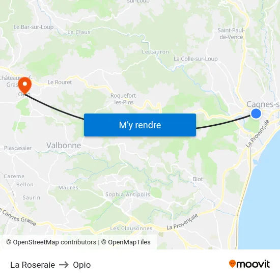 La Roseraie to Opio map