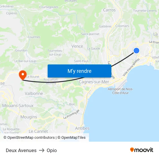 Deux Avenues to Opio map