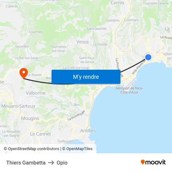 Thiers Gambetta to Opio map