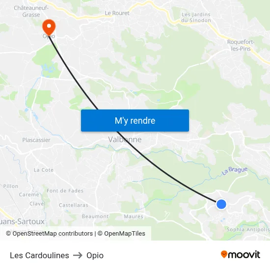 Les Cardoulines to Opio map