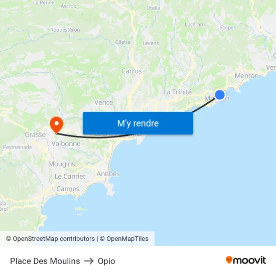 Place Des Moulins to Opio map