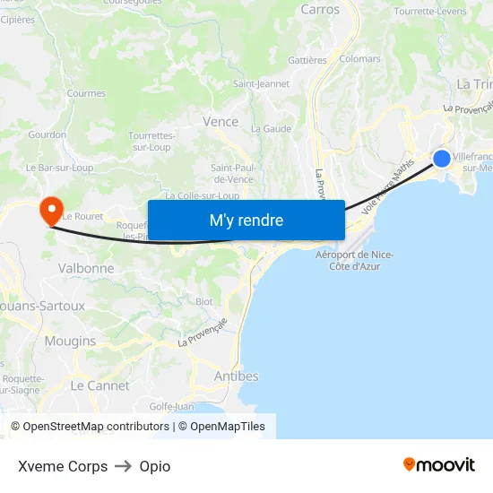 Xveme Corps to Opio map