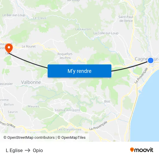 L Eglise to Opio map