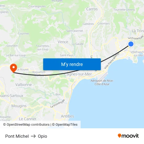 Pont Michel to Opio map