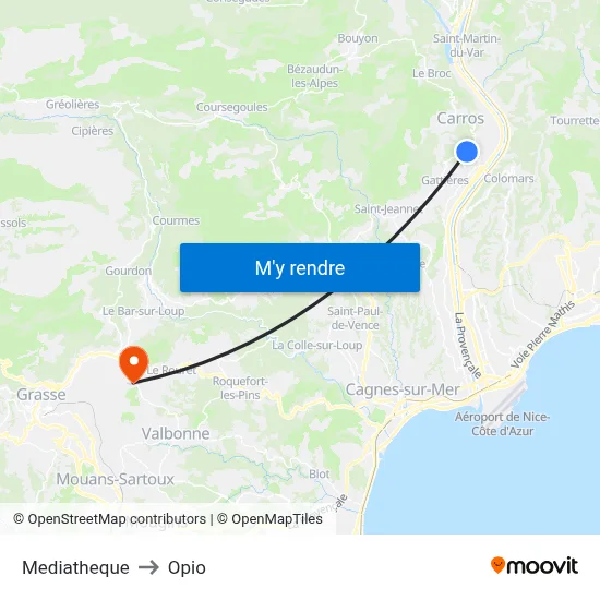 Mediatheque to Opio map
