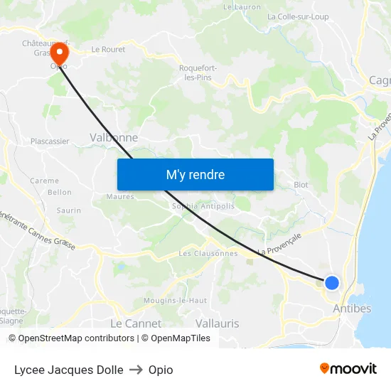Lycee Jacques Dolle to Opio map