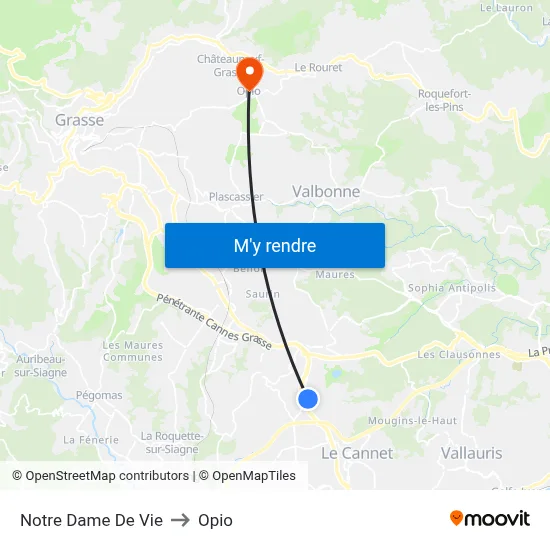 Notre Dame De Vie to Opio map